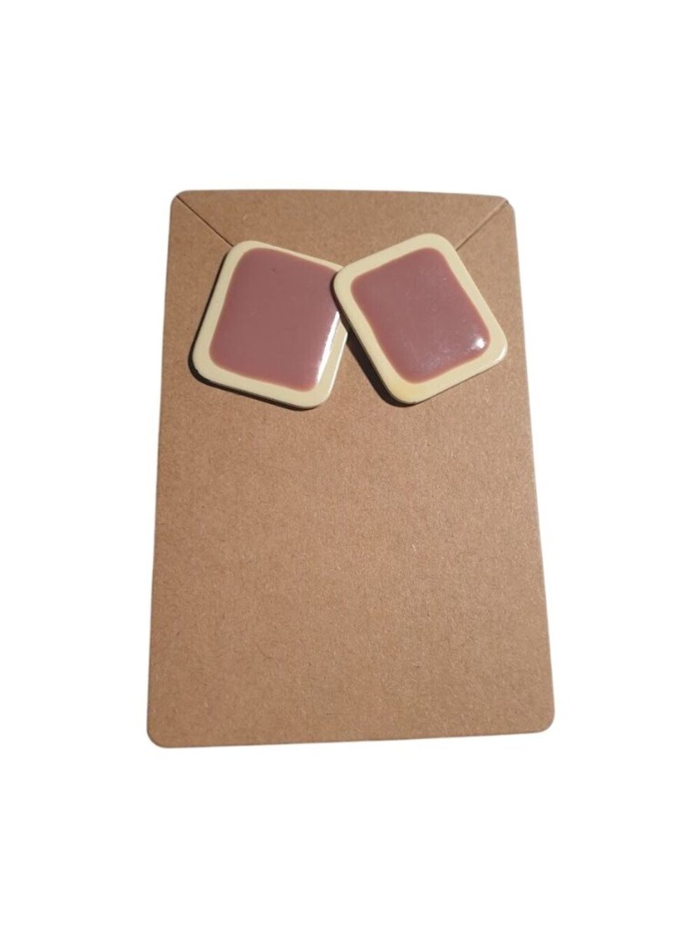 Vintage Square Brown Beige Enamel Stud Earrings Retro Style Minimalist Jewelry